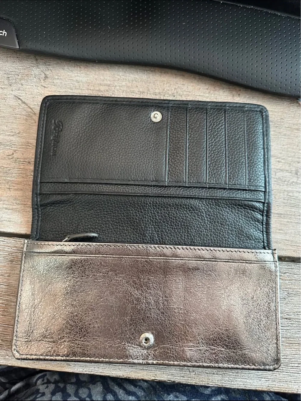 Brighton Black and White Floral-Embellished Leather Wallet